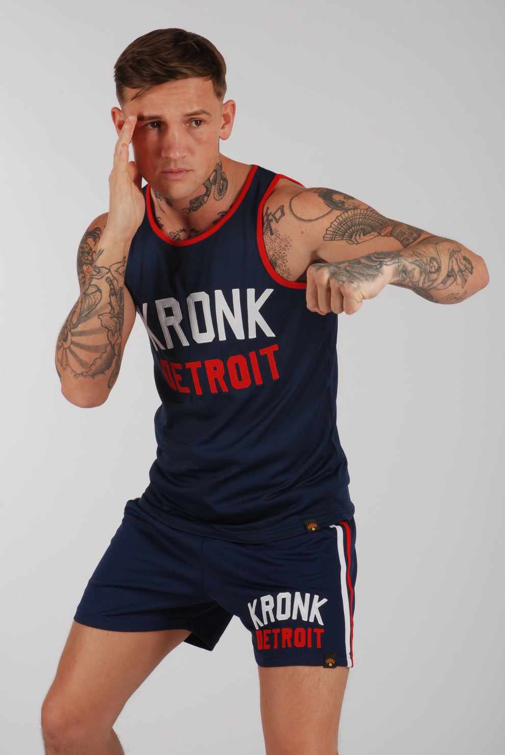 KRONK Iconic Detroit Applique Training Gym Vest Navy